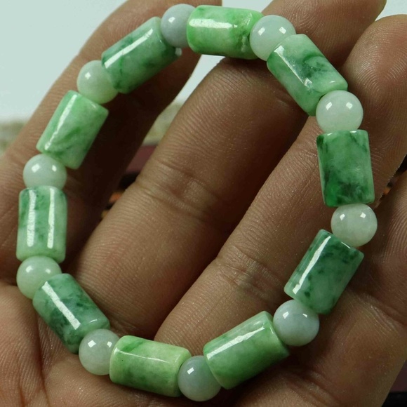 Certified Green 100% Natural A Jade Jadeite 9*9*13mm Barrel Bead Bracelet - Picture 5 of 9